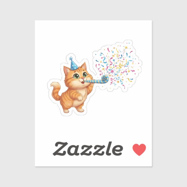 Sticker Fun Party Horn Cat Confetti Explosion New Year (Feuille)