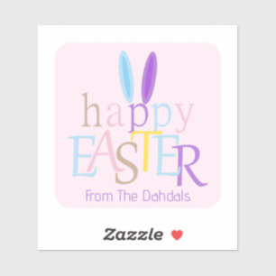 Sticker Fun Personnalisé Coloré Joyeux Lapin Pâques Rose