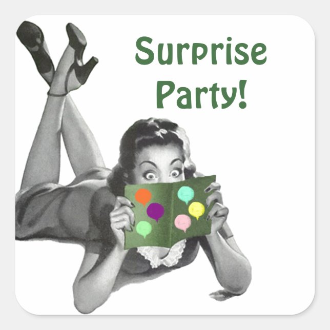 Sticker Fun Retro Lady Reading Card Surprise Party (Devant)