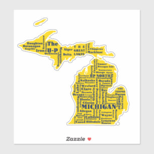 Sticker Fun Yellow et Navy Blue State of Michigan villes