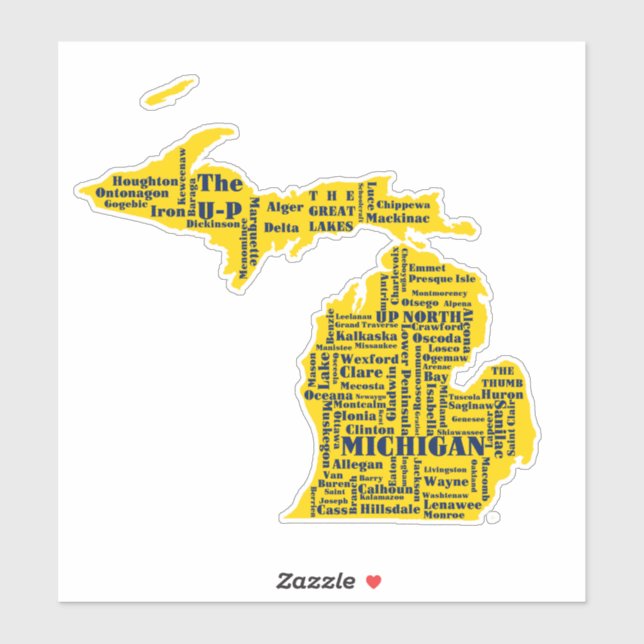 Sticker Fun Yellow et Navy Blue State of Michigan villes (Feuille)