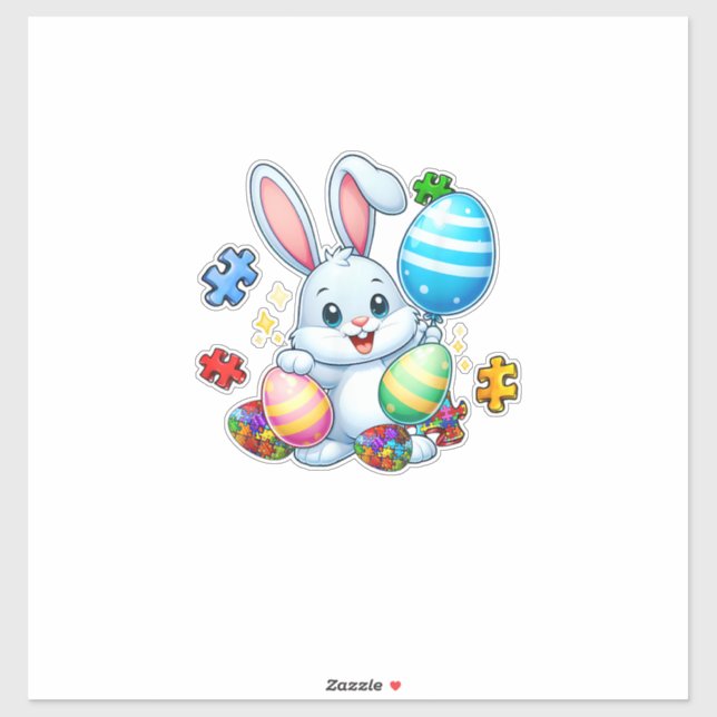 Sticker Funny Autism Awareness Puzzle Easter Bunny Eggs Ki (Feuille)