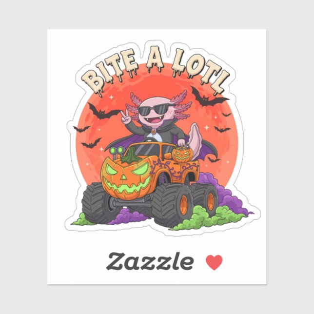 Sticker Funny Axolotl Vampire Halloween Monster Truck (Feuille)