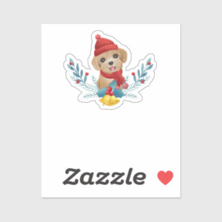 Sticker Funny Baby Poodle Dog Santa Christmas Gift