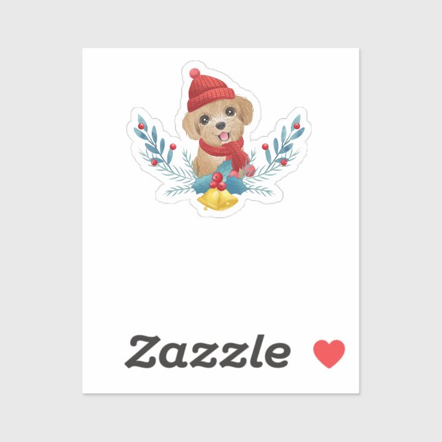 Sticker Funny Baby Poodle Dog Santa Christmas Gift (Feuille)