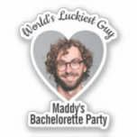 Sticker Funny Bachelorette Party Groom's visage individuel<br><div class="desc">Accessoire amusant pour la fête de bachelorette de la mariée. Ajoutez votre propre photo du marié et personnalisez avec votre propre texte.</div>