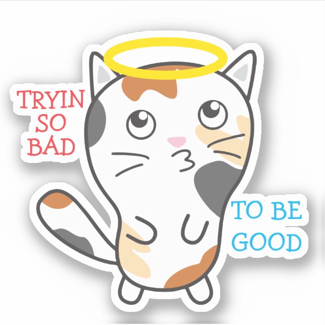 Sticker Funny bad kitty calico chat halo personnalisé (Devant)