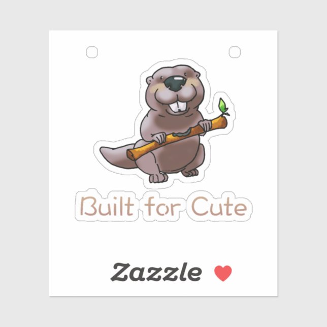 Sticker Funny Beaver Cartoon – Built for Cute (Feuille)