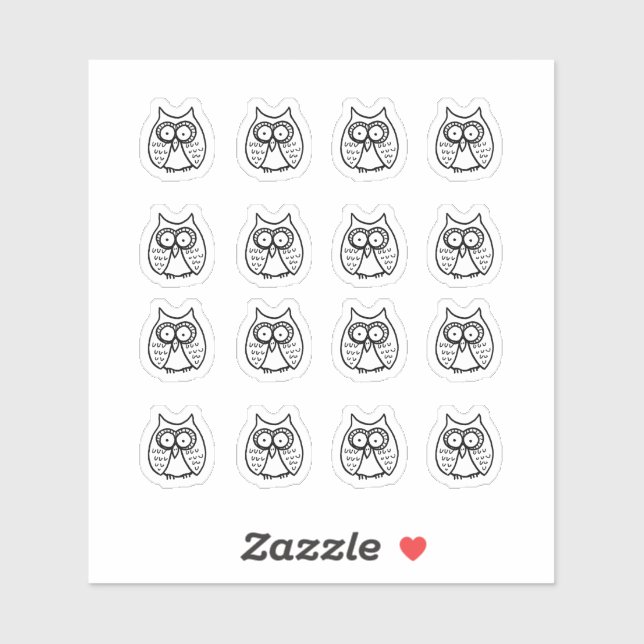 Sticker Funny Big Eyes Cartoon Owls (Feuille)