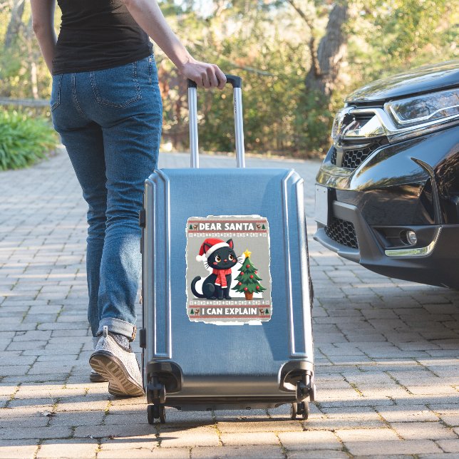 Sticker Funny Black Cat Christmas Dear Santa, I Can Explai (Valise Insitu)