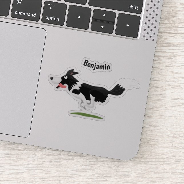 Sticker Funny Border Collie chien en course dessin animé (Détail)