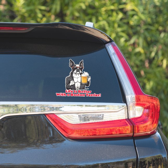 Sticker Funny Boston Terrier Cool chien plaisanter voiture (Côté voiture)