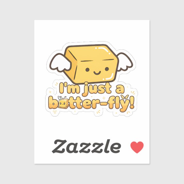 Sticker Funny Butter Fly Pun Cute Food Humor Kawaii (Feuille)