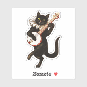 Sticker Funny Chat Vintage Danser et jouer Banjo