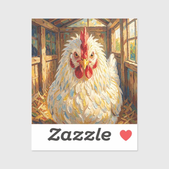 Sticker Funny Close Up of Impasto Chicken that looks Mad (Feuille)