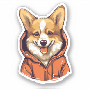 Sticker Funny Corgi portant le Sweat - shirt à capuche