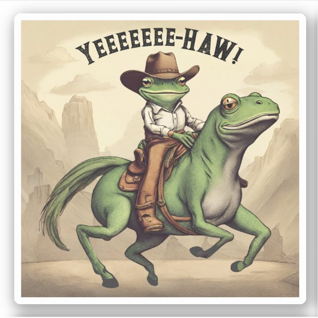 Sticker Funny cowboy grenouille équitation freaky cheval p (Devant)