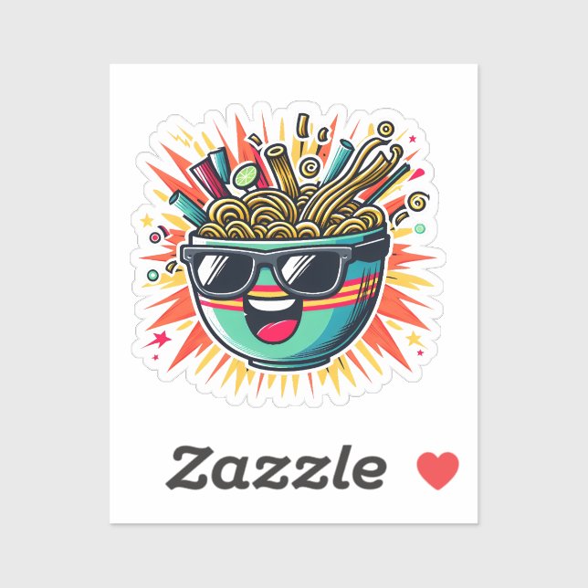 Sticker Funny Cute Noodle Cartoon Ramen Bowl (Feuille)