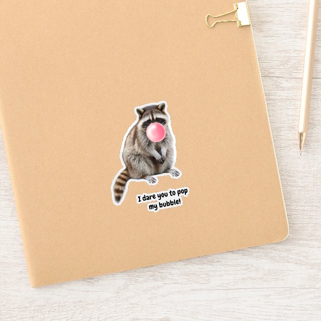 Sticker Funny Cute Raccoon & Pink Bubble Carte Anniversair (Carnet)
