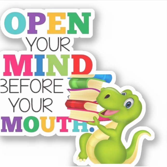Sticker funny dinoceur -open your mind- (Devant)