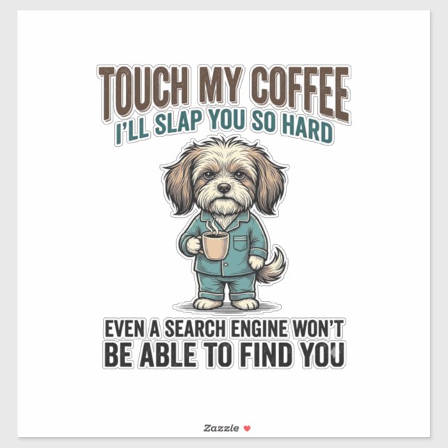 Sticker Funny Dog Coffee Warning Vintage Engraving Design_ (Feuille)