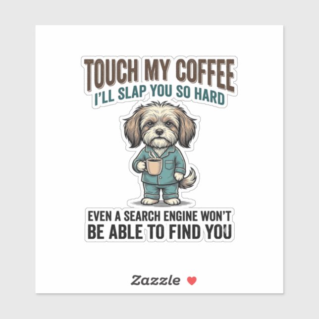 Sticker Funny Dog Coffee Warning Vintage Engraving Design_ (Feuille)