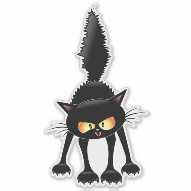 Sticker Funny Fierce Black Cat Cartoon  (Devant)