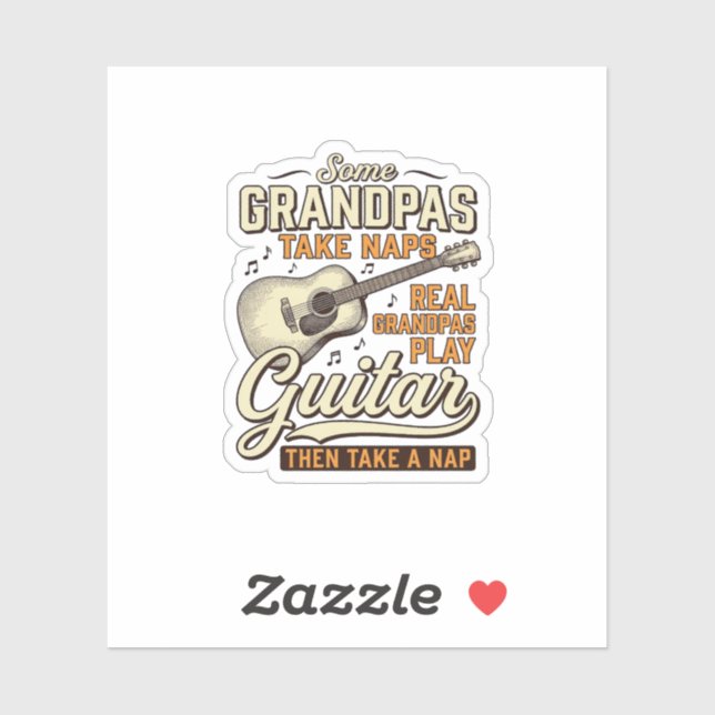 Sticker Funny Grandpa Guitar Vintage Engraving Shirt Desig (Feuille)