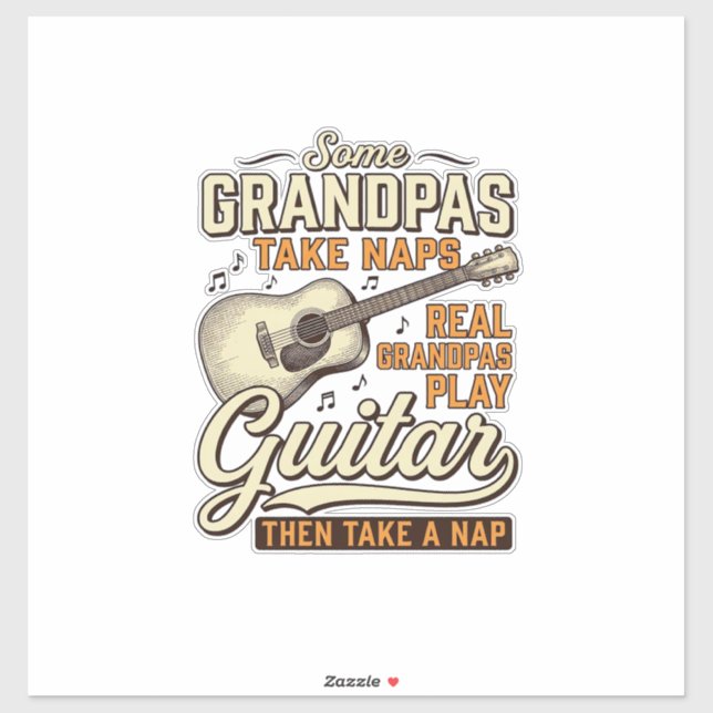 Sticker Funny Grandpa Guitar Vintage Engraving Shirt Desig (Feuille)