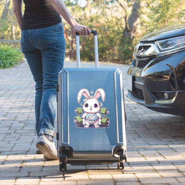 Sticker Funny Gym Workout Bunny Fitness Studio Rabbit Card (Valise Insitu)