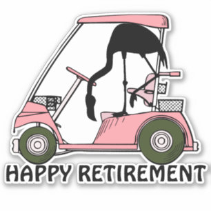 Sticker Funny Happy Retraite Flamant rose Golf Panier
