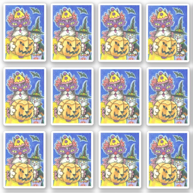 STICKER FUNNY HISS N'FITZ HALLOWEWEEN CHATS TRICK OU TRAIT (Devant)