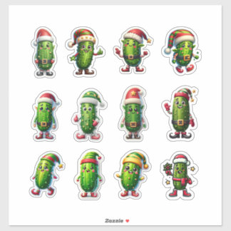 Sticker Funny Holiday Pickles in Santa Hats