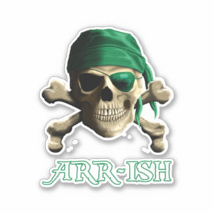 Sticker Funny Irlandais Jolly roger Pirate Crâne ARR ISH