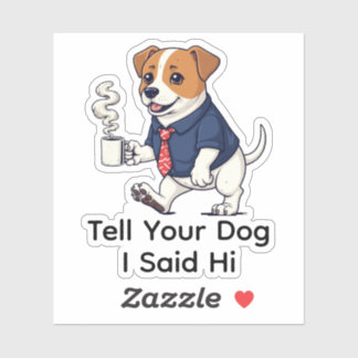 Sticker Funny Jack Russell Terrier Business Suit Coffee 