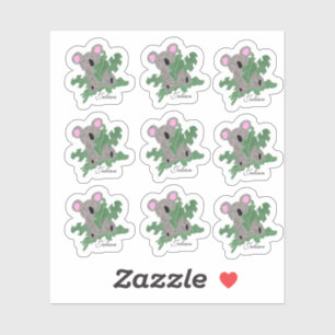 Sticker Funny Koala Holding des Plantes de Monstera