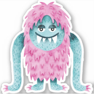 Sticker Funny Monstre Turquoise et Rose avec gros bras