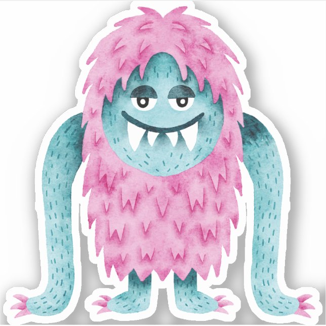 Sticker Funny Monstre Turquoise et Rose avec gros bras (Devant)