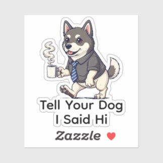 Sticker Funny Norwegian Elkhound Dog Business Suit Coffee 