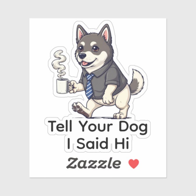 Sticker Funny Norwegian Elkhound Dog Business Suit Coffee  (Feuille)