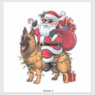 Sticker Funny Père Noël équitation berger allemand Chien N
