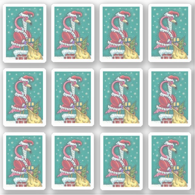 STICKER FUNNY PINK FLAMANT ROSE SANTA CLAUS NOËL (Devant)