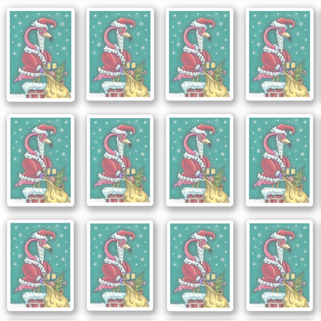 STICKER FUNNY PINK FLAMANT ROSE SANTA CLAUS NOËL (Devant)