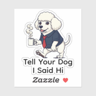 Sticker Funny Poodle Standard Dog Business Suit Coffee 