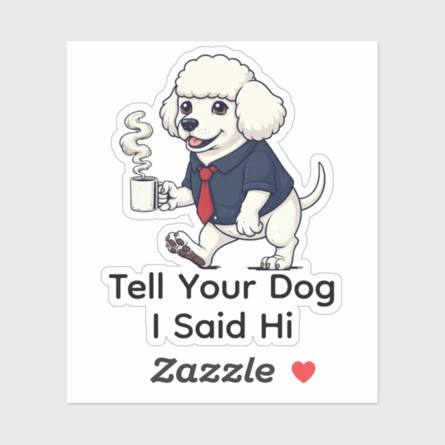 Sticker Funny Poodle Standard Dog Business Suit Coffee  (Feuille)