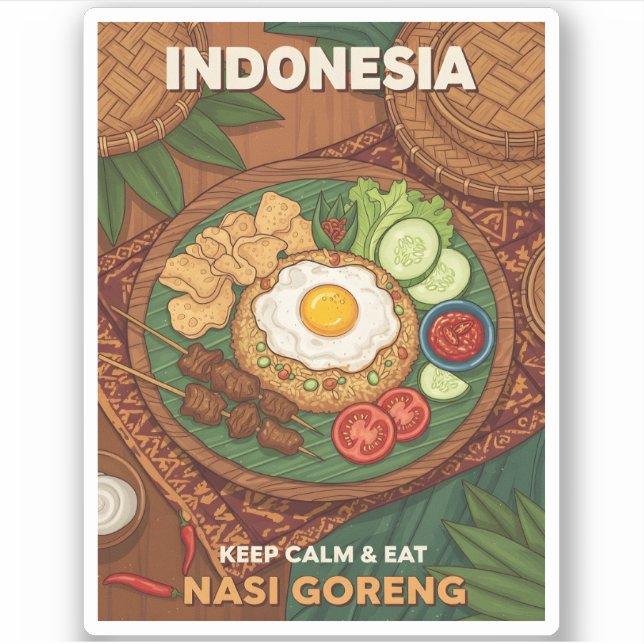 Sticker Funny Retro Travel Indonesia Nasi Goreng Food (Devant)