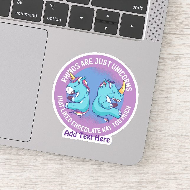 Sticker Funny Rhino est FAT Unicorn Loves Chocolate Cute (Détail)