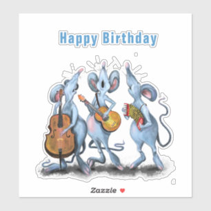 Sticker Funny Romantic Mouse Band - Joyeux anniversaire