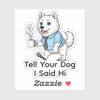 Sticker Funny Samoyed Dog Business Suit Coffee 