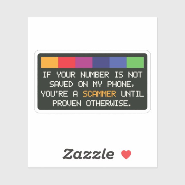 Sticker Funny Scammer Warning: Unknown Number Alert (Feuille)